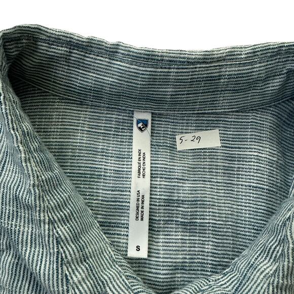 Kuhl Blue/White Pinstripe Organic Cotton Collared Shirt Women's Size Small 5-29 - Picture 3 of 6